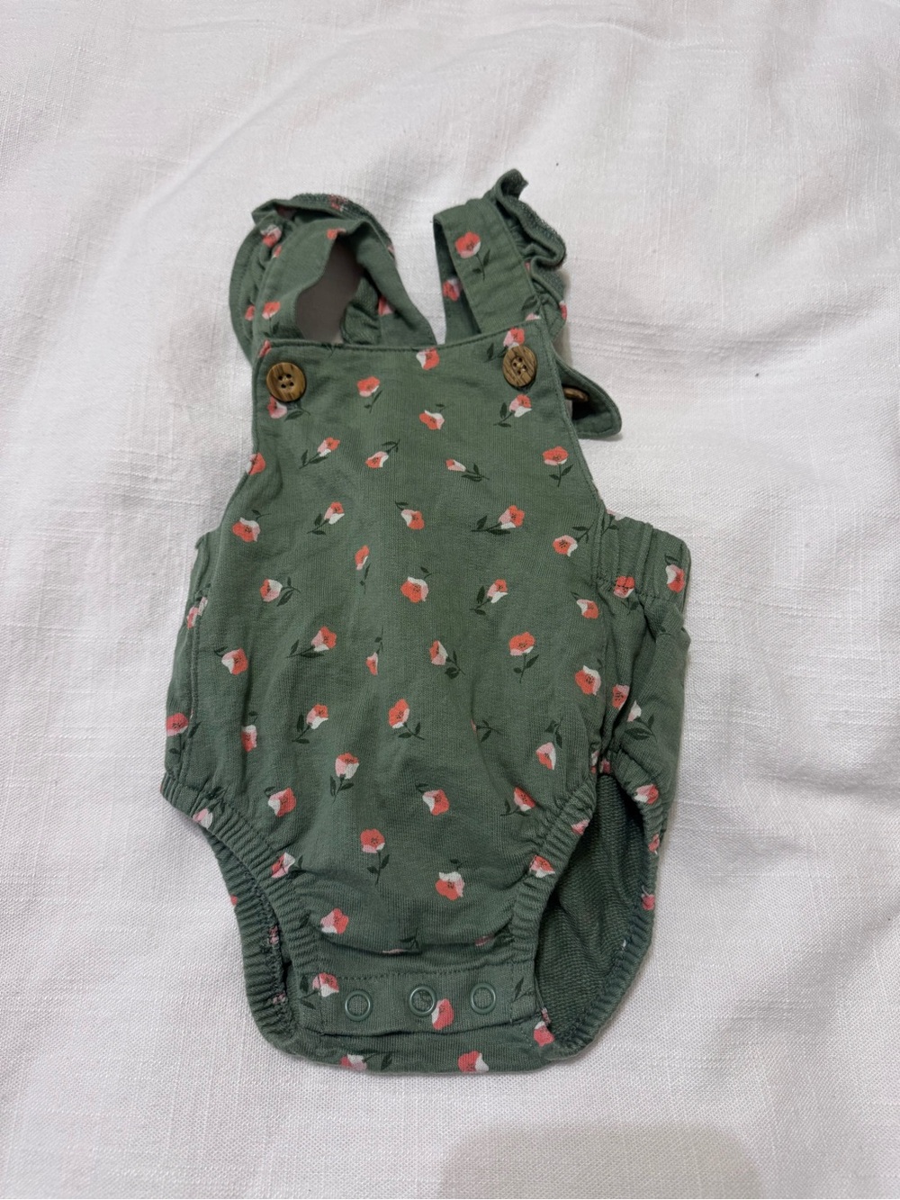 Carter's Green Floral Baby Romper with Peach Blossoms